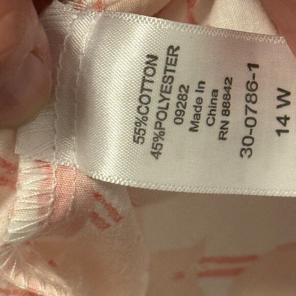 Roamans Sz 14W Button-Down Shirt 3/4 Sleeve Floral/Stripe Pattern Peach & White - Picture 4 of 12